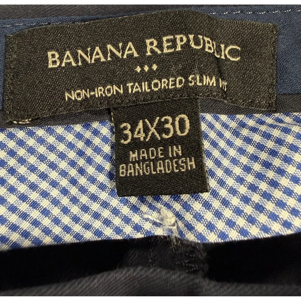Banana Republic Slim Fit Chino Pants Mens Navy Non-Iron Flat Front Preppy -34x30
